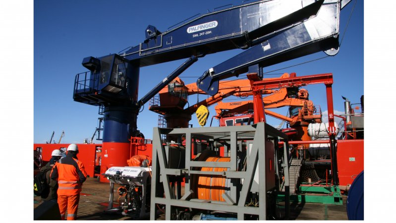 MSS-3000 ROV, windlass, frame, onboard crane of Bakhtemir rescue tug
